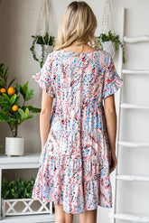 Robe imprimée à volants courts et manches à volants